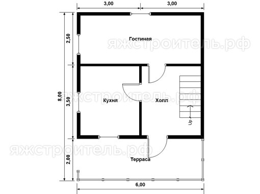 ДК-22 - каркасный дом 8х6 - планировка 1 этажа