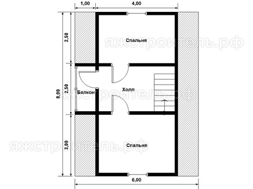 ДК-22 - каркасный дом 8х6 - планировка 2 этажа