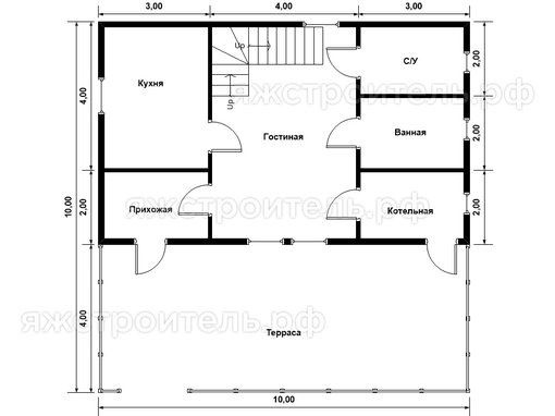 ДК-28 - каркасный дом 10х10 - планировка 1 этажа