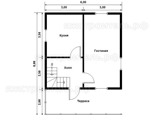 ДК-45 - каркасный дом 8х6 - планировка 1 этажа