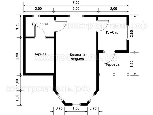 МБ-01 - баня из бруса 3х2.3 - планировка 1 этажа