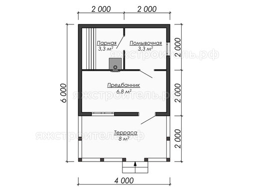 ББ-07 - баня из бруса 6х4 - планировка 1 этажа