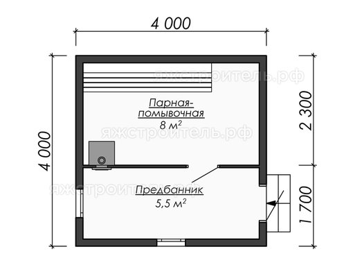 КБ-08 - каркасная баня 6х4 - планировка 1 этажа