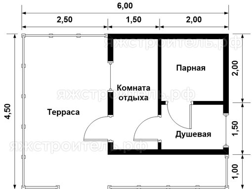 ББ-11 - баня из бруса 6х4.5 - планировка 1 этажа