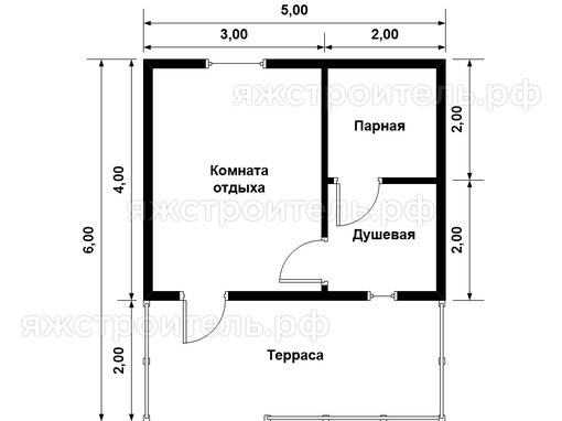 КБ-17 - каркасная баня 6х5 - планировка 1 этажа