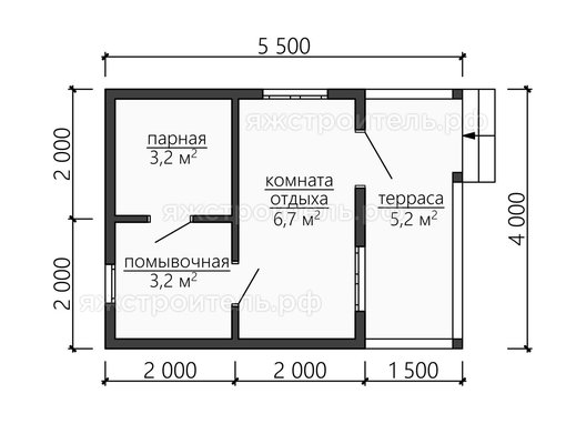 ББ-18 - баня из бруса 5.5х4 - планировка 1 этажа