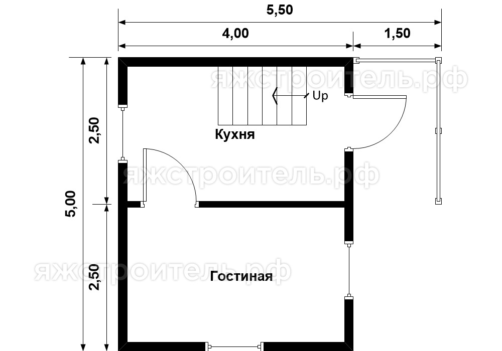 ДК-12 - каркасный дом 5.5х4 - планировка 1 этажа