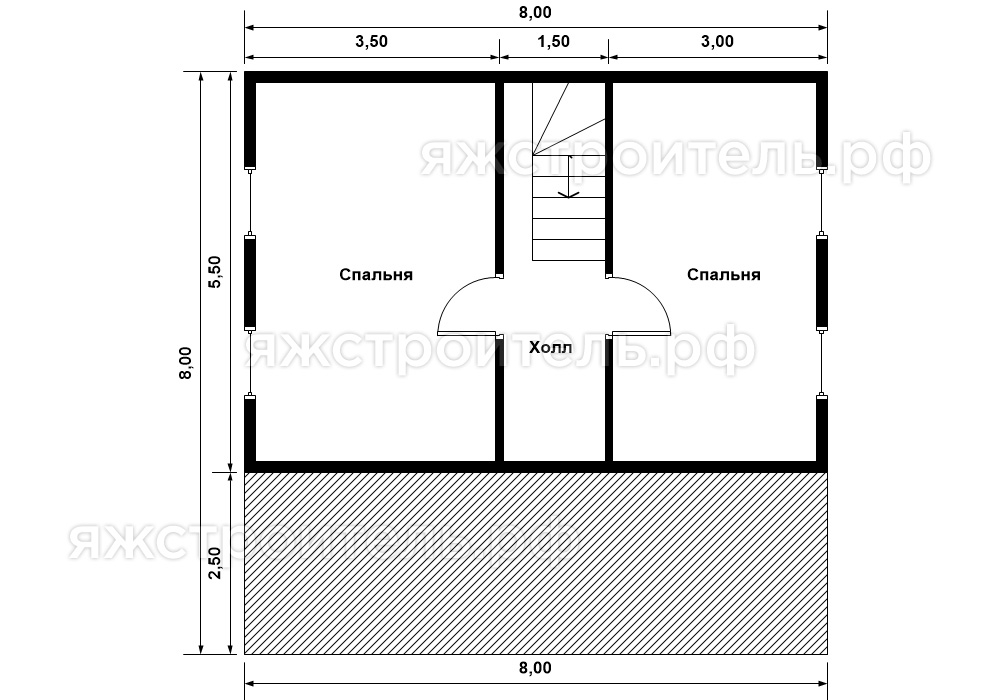 ДК-47 - каркасный дом 8х8 - планировка 2 этажа