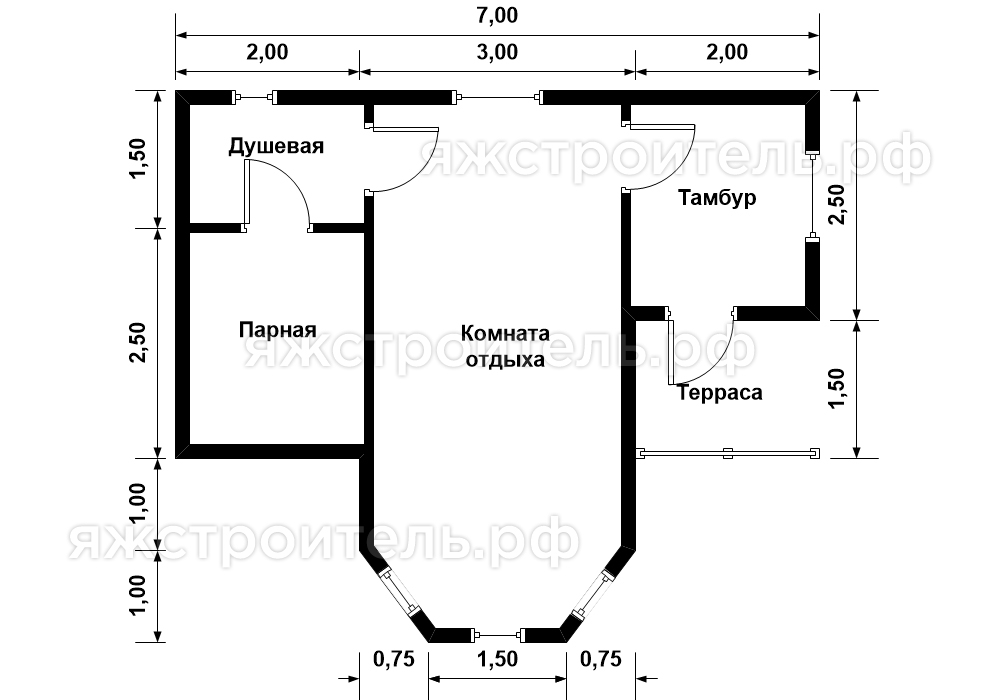 МБ-01 - баня из бруса 3х2.3 - планировка 1 этажа