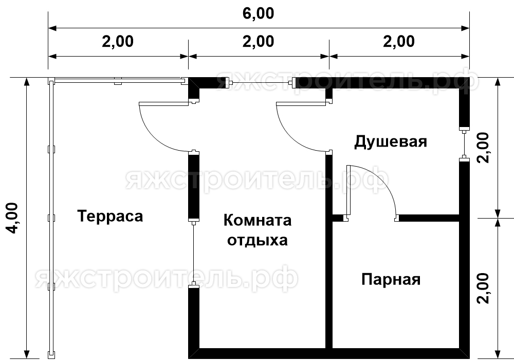 ББ-16 - баня из бруса 6х4 - планировка 1 этажа