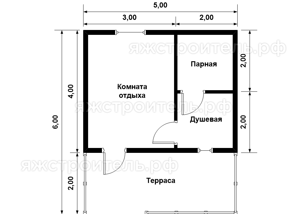 КБ-17 - каркасная баня 6х5 - планировка 1 этажа